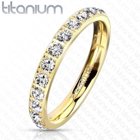 New CZ‎ Gold Titanium Eternity Band size 4 1/2 - Picture 1 of 2